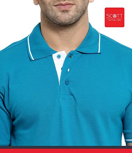 Image of Scott International Men's Organic Cotton Regular Fit Polo T-Shirt (Turquoise Green with White, Medium)