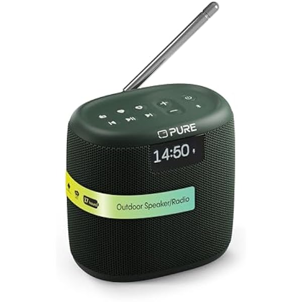 Pure Woodland mini głośnik zewnętrzny z Bluetooth i radiem DAB+/FM (wodoszczelność IP67, wytrzymały, przenośny, akumulator 14 h, idealny do ogrodu i na kemping), zielony