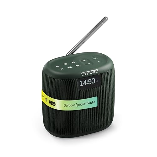 Pure Woodland Mini Outdoor Lautsprecher mit Bluetooth & DAB+/FM Radio (wasserdicht IP67, robust, tragbar, 14h Akku, perfekt für Garten & Camping) Grün