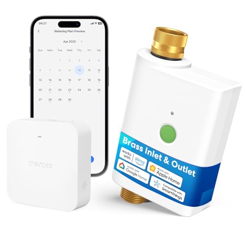 Image of meross WiFi Water Hose Timer, Smart Sprinkler Timer with Brass Inlet & Outet, Work with Apple Homekit, Alexa & Google Assistant, Watering Timer for Lawn, Garden, Yard and Pool, Hub Required