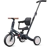 newyoo Trike for 1-3 Year Old, Baby Trike with Parent Handle, Toddler Bike, Birthday Gift & Ride-On Toy for Boy & Girl, Baby Balance Bike, 5 in 1 Kids Tricycle, TR007, Dark Grey