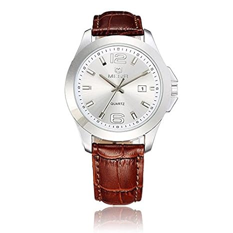 Megir Analog Sports series Genuine Leather Strap Star Watch -5006 Silver