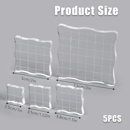 5 Pcs Acrylic Stamp Block Acrylic Clear Stamp Block with Grid Lines Stamping Blocks for Scrapbooking Card Making DIY Crafts Essential (Lace Edge) - Thumbnail 2