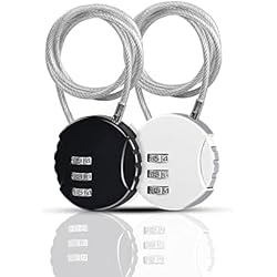 Candado De Tres Digitos YAODHAOD Candado de combinación de 3 dígitos, 2 cerraduras de cable para equipaje, cerraduras de alambre aprobadas por la TSA para escuela, viajes, bicicleta, casco, mochila, gabinete (50cm, negro