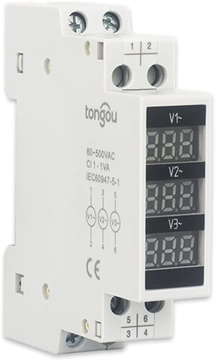 Pepisky 80~500V Three Phase 35mm Din Rail Mount Voltage Meter Modular Voltmeter Gauge 3 LED Digital Display Home Household Voltage Meter