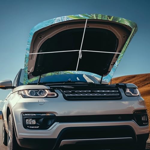 Image of Turtle Leaves Car Hood Cover Stretch Polyester Protector for Car Hood Removable Automotive Accessories for Most Automotive Sedans Trucks Pickup SUVs
