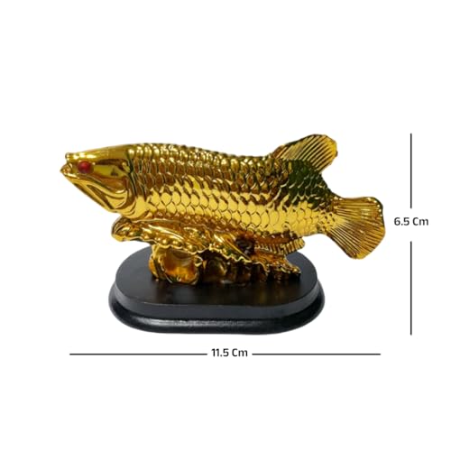 Image of Feng Shui Arowana Golden Fish Statue Lucky Wealth Fish Figurine for Prosperity, Success, Golden Feng Shui Fish Decor for Home Office, Good Luck Money Fish Showpiece, Vastu Decorative Gift (11.5 cm)