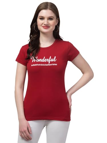 Image of Cotton Regular Fit Printed Half Sleeves T-Shirt for Women (Wonderful)