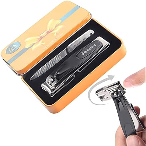 Nagelknipser 2Pcs,Nagelfeile,360°Degree Drehkopf Nagelknipser,Edelstahl Scharfe Pediküre,Großer Nagelknipser Drehkopf für dicke Nägel,Metall Dose Cover