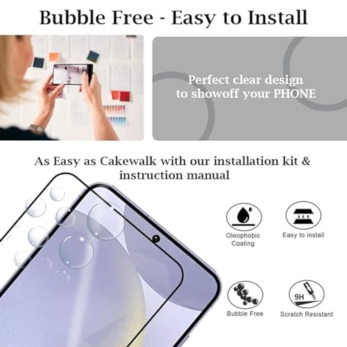 Image of Tempered Glass Screen Protector Guard Compatible For Samsung Galaxy S24 5G (Black) Edge To Edge Coverage With Easy Installation Kit