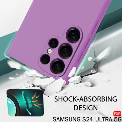 Image of TheGiftKart Liquid Silicone Back Cover Case for Samsung Galaxy S24 Ultra 5G | Soft Micro-Fibre Lining Inside | Camera & Screen Protection | Shockproof Case for Samsung S24 Ultra (Silicone, Purple)