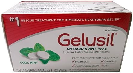 Gelusil Antacid & Anti Gas Tablets for Heartburn Relief, Acid Reflux, Bloating and Gas, Cool Mint - 100ct Blister Pack