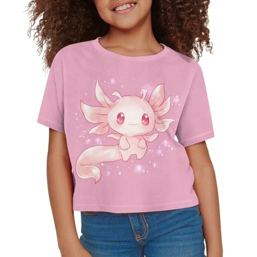 Image of Girls Summer Crop Top Outfits Short Sleeve T Shirts Kids Cute Clothes Tees Blouse