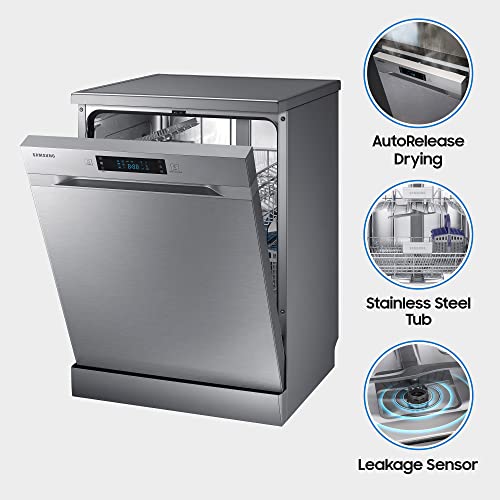 Image of Samsung 13 Place Setting Freestanding Dishwasher with Intensive Wash (DW60M6043FS /TL), Ice blue, Stainless Steel Tub, Hygiene Clean, Height Adjustable Rack)