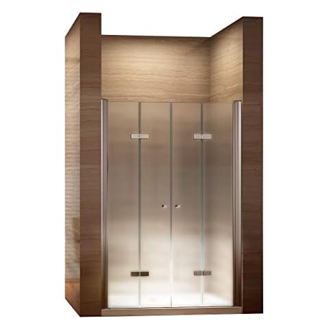 i-flair Satinierte Falttüren 68-160 cm, Duschtür mit 6mm nanobeschichtetem Sicherheitsglas (75cm - Verstellbar: 72-76 cm) Cover