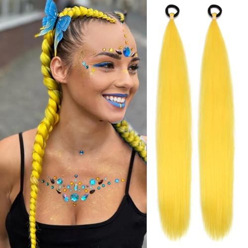 Yellow Ponytail Extension with Elastic Tie 26 Inch Synthetic Colorful