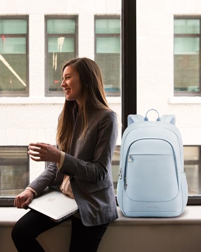Image of LIGHT FLIGHT Travel Laptop Backpack Women, 15.6 Inch Laptop Backpack with USB Charging Hole, Water Resistant College Bookbag, Black Computer Backpacks for Work,Light Blue