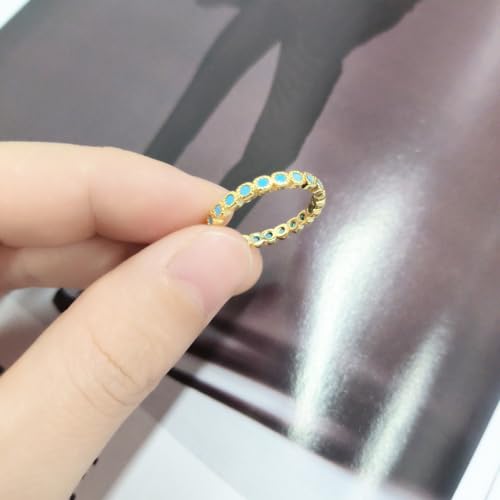 Turquoise Stackable Ring for Women Girls Thin Blue Stone Stacking Statement Knuckle Band Rings Western Turquoise Comfort Fit Simple Gold Plated Boho Wedding Promise Christmas Birthday Jewelry Gift3