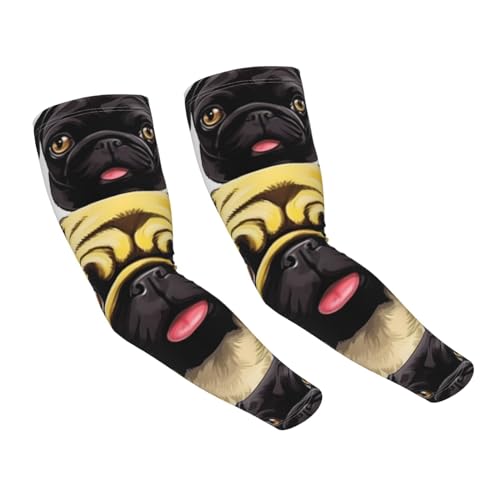 RLDOBOFE UV Sun Protection Arm Sleeves Black Yellow Pug Compression Sleeves Cooling Arm Sleeves for Men Women Gardening Sleeves