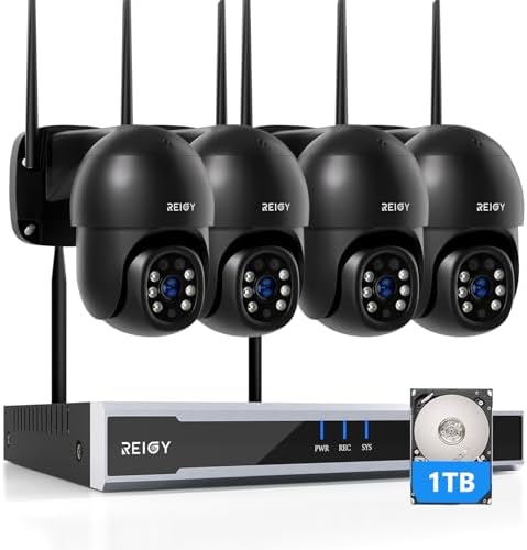 REIGY 8MP Kit Camara de Vigilancia WiFi Exterior Preinstalación del Disco Duro 1TB, 4K Sistema de Seguridad 4X 2160P PT CAM y 16CH NVR, Visión Noctur...