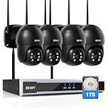 REIGY 8MP WLAN Überwachungskamera Aussen Set mit 4xPT Kamera, Funk 16CH NVR Überwachungssystem, Outdoor Camera Kit Vorinstallierte 1TB Festplatte, mit Zwei-Wege-Audio Bewegungserkennung