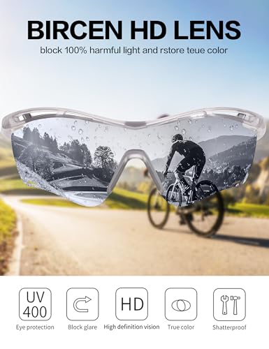 Image of BIRCEN Mens Polarized Sunglasses for Sports: TR90 Lightweight Sun Glasses Wrap Around Shades for Fishing Driving Cycling