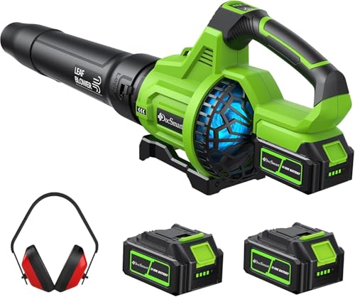DocSmart - DocSmart Cordless Leaf Blower 2x4.0Ah Souffleur de Feuilles sans Fil Battery Powered Electric Leaf Blower with Noise-Reduction Earmuffs, 165 MPH 650 CFM Garden Tools for Lawn Care, Yard, Patio, Garage