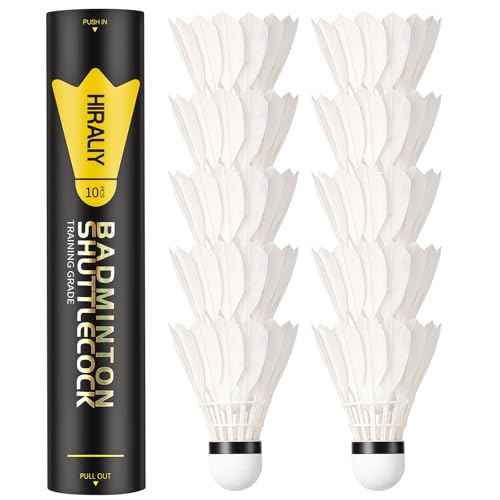 HIRALIY 4 Pack Goose Feather Badminton Shuttlecocks Feather Badminton Birdies with Composite Cork Head Stable Flight Badminton Balls for Indoor Outdoor Practice Backyard Games and Club