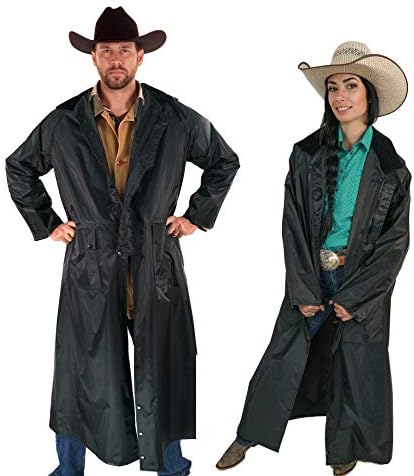 Southwestern Equine American Cowboy Saddle Slicker Rain Coat Duster – 100% Waterproof Full Length Unisex (Black, X-Large)