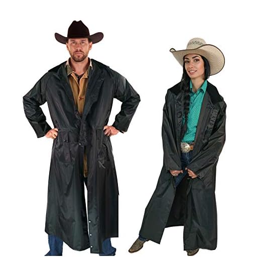 Southwestern Equine American Cowboy Saddle Slicker Rain Coat Duster – 100% Waterproof Full Length Unisex (Black, X-Large)
