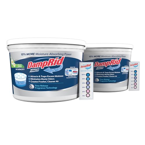 DampRid Hi-Capacity Moisture Absorber Bucket, Fresh Scent, 2 lb. 15.5 oz. & Moisture Detection Strip (2 Pack), Attracts & Traps Excess Moisture