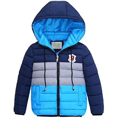 Kids Down Jacket Boys Padded Coats Hooded Outerwear Warm Lightweight Color Matching Overcoat Cover
