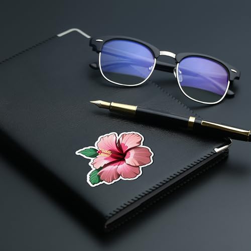 Image of Soft Pink Hibiscus Flower Sticker Tropical Floral Vinyl Decal Waterproof Aesthetic Cute Flower Sticker for Laptop Water Bottle Car Bumper Notebook Scrapbook Gift
