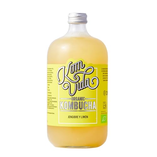 Kombucha Komvida Jengibre y Limón- Bebida Ecológica de Té fermentado, Probióticos Naturales, Sin Azúcares Añadidos, 750 ml