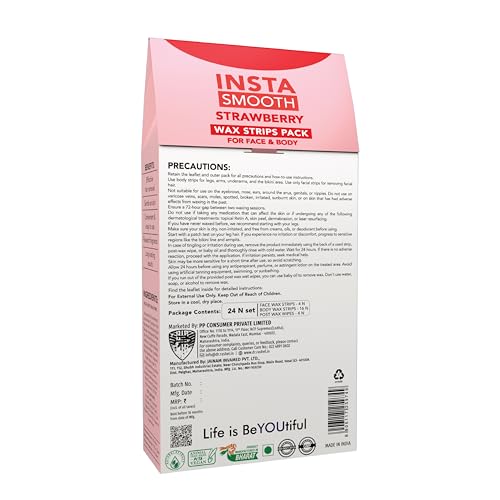 Image of DR.Rashel Insta Smooth Strawberry Wax Strips Pack for face and body(24 Wax Strips)
