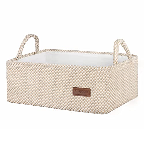 Image of QiANBiRD Small Storage Basket for Organizing，Collapsible Fabric Basket Bins for Shelves, Closets, Laundry, Nursery,Toys,Books,Decorative Basket for Gifts Empty with Handles,15"*10"* 5.3"（Beige）