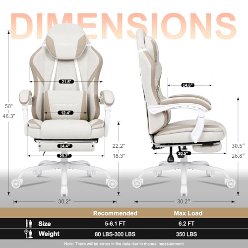 Image of Misolant Gaming Chair, Fabric Gamer Chair with footrest for Adults, High Back Ergonomic Computer Game Chair with Adjustable Headrest and Massage Lumbar Support, 90-155 Recline Free, Beige