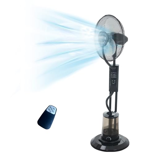Grennswick High-Efficiency Cooling Mist Fan with Ultrasonic Technology 12H Runtime 3 Fan Modes Remote Control Wide Oscillation for Whole Room Home and Office Use 3 blades