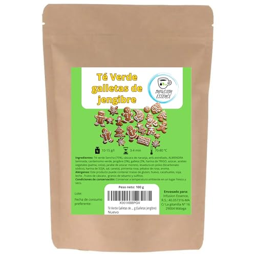 Té Verde Galletas de Jengibre I Antioxidante, Energetico y Digestivo I Té Verde en Hojas Sueltas (50 tazas) 100 g (Galletas Jengibre)