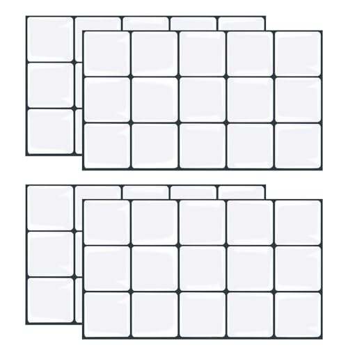 KiKiHong Juego de 4 adhesivos para azulejos de cocina, paneles de pared 3D autoadhesivos para cocina/baño, sin necesidad de pegamento, marco blanco y negro de azulejos Metro (30x15 cm)