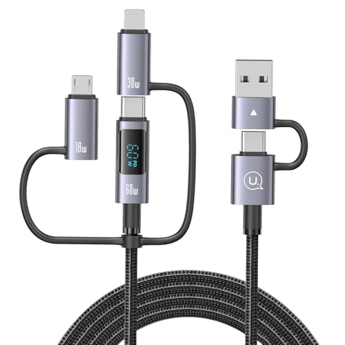 INICIO Multi Port 6 in 1 USB Cable With LED Display, PD 60W Fast Charging USB C + A to Type C/iPhone/Micro For Macbook Pro Air iPhone 16 15 14 13 Galaxy S24 S23 Pixel Redmi & More