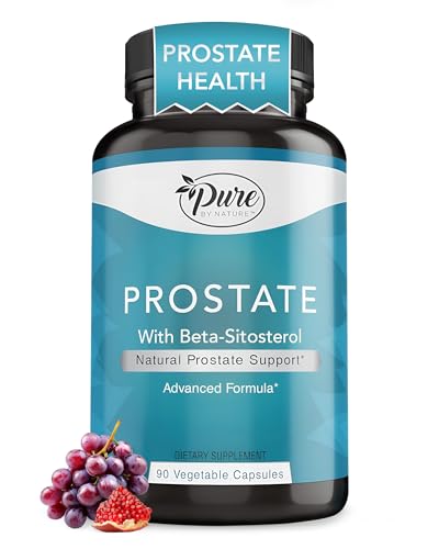 Pure By Nature Prostate Supplement for Men, Beta Sitosterol Prostate Health Supplement with Zinc for Urinary Tract Support, Ease Frequent Urination & Improved Sleep, Gluten-Free, Non-GMO 90 Capsules