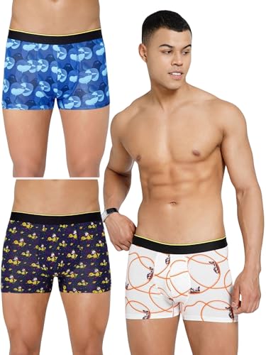Bummer Men's Printed Micro Modal Trunks Underwear | Ultra Soft & Breathable | Combo Pack of 3