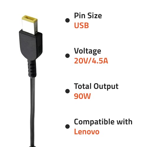 Image of AR0905 90 Watt Laptop Charger /Adapter with Power Cord Compatible with Lenovo Laptops (20 V /4.5A, Pin: USB)