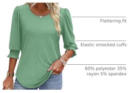 Image of XIEERDUO Blouses for Women Dressy Casual 3 /4 Length Sleeve Womens Tops with Smocked Cuffs
