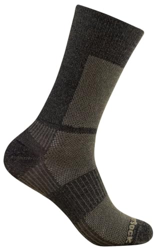 Wrightsock - 1 Paar Herren/Damen Profi Sportsocke, Modell Coolmesh II Merino Wolle, in timber, Anti-Blasen-System, doppel-lagig, Crew (wadenhoch), Gr. L