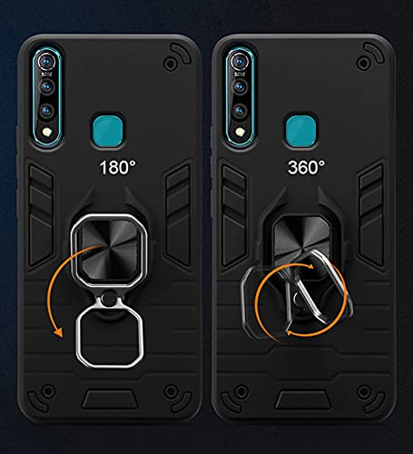 Image of Pikkme D5 Tough Armor Bumper Back Cover Case for Vivo Z1 Pro |Ring Holder & Kickstand in-Built (Black)