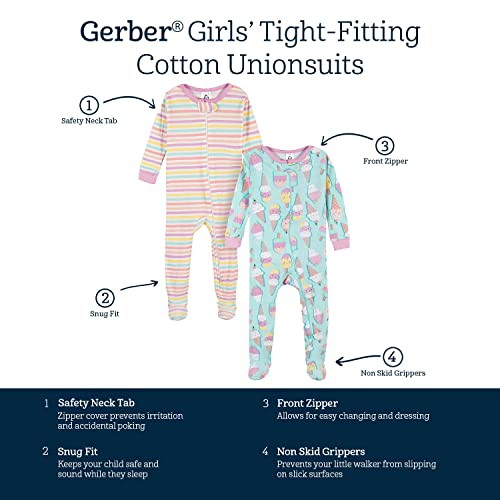 Image of Gerber Baby Girls 2-Pack Footed Pajamas