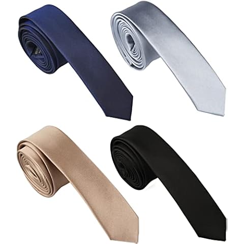 BELLUNO 1.5 inch Super Skinny Ties for Men, Solid Slim Retro Ties, Basic Colors Ultra Thin Ties, 4-Pack Cover