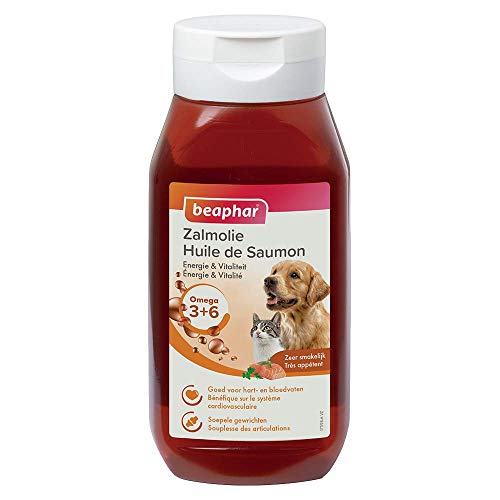 BEAPHAR – Huile de saumon pour chien et chat – Complément alimentaire – Omega 3 et 6 – Bénéfique sur le système cardio-vasculaire, le pelage et les articulations – Apport énergétique – 430 ml